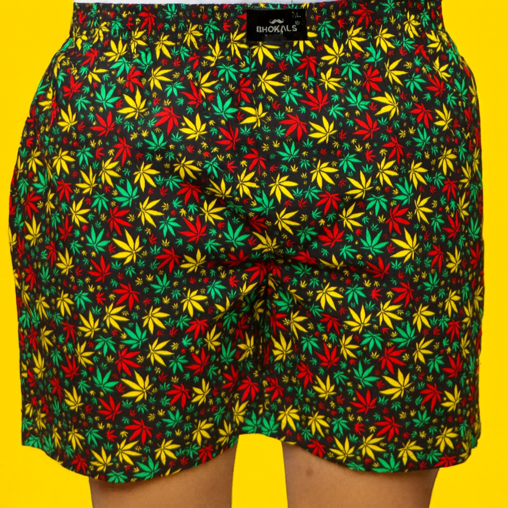 Black Flower Printed Cotton Boxer For Men