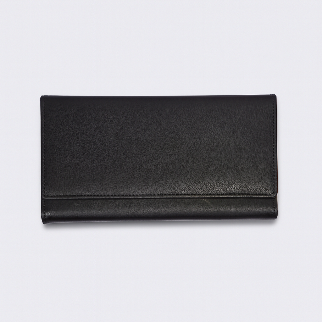 Leather Solid Black Zip Women Wallet