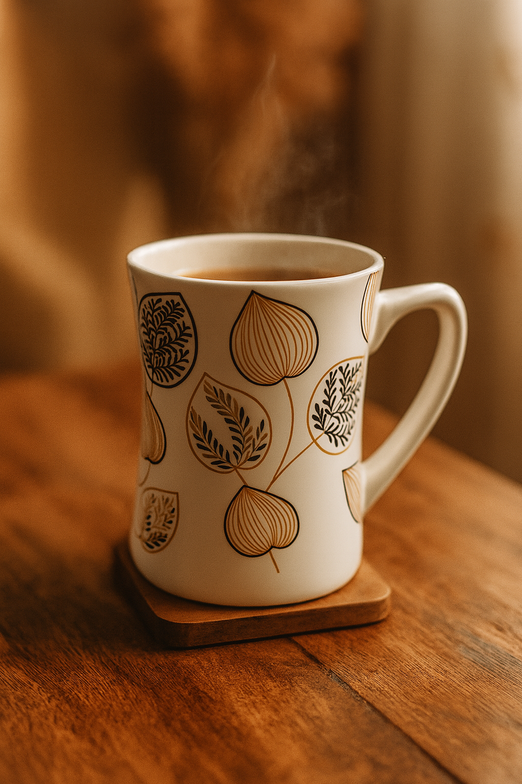 Bhokals  Brown Leaf Printed White Coffee Mug