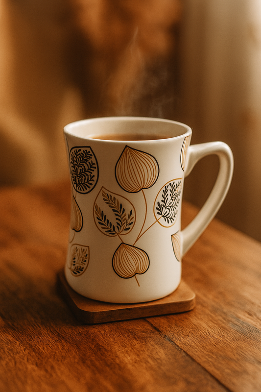 Bhokals  Brown Leaf Printed White Coffee Mug