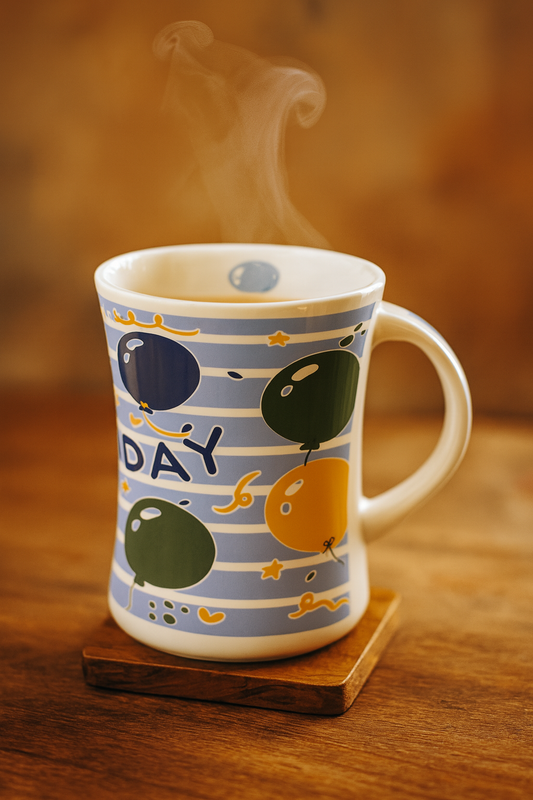 Bhokals Happy Birthday Round Blue White Coffee Mug