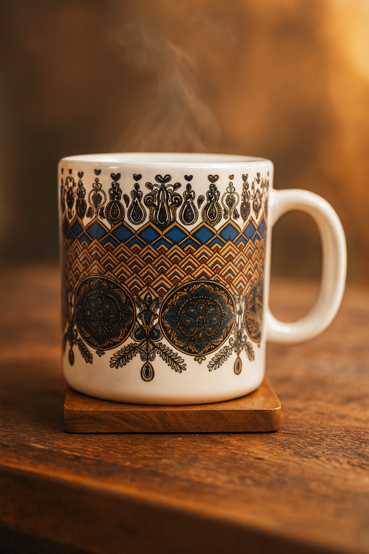 Bhokals  Brown Texture Printed White Coffee Mug