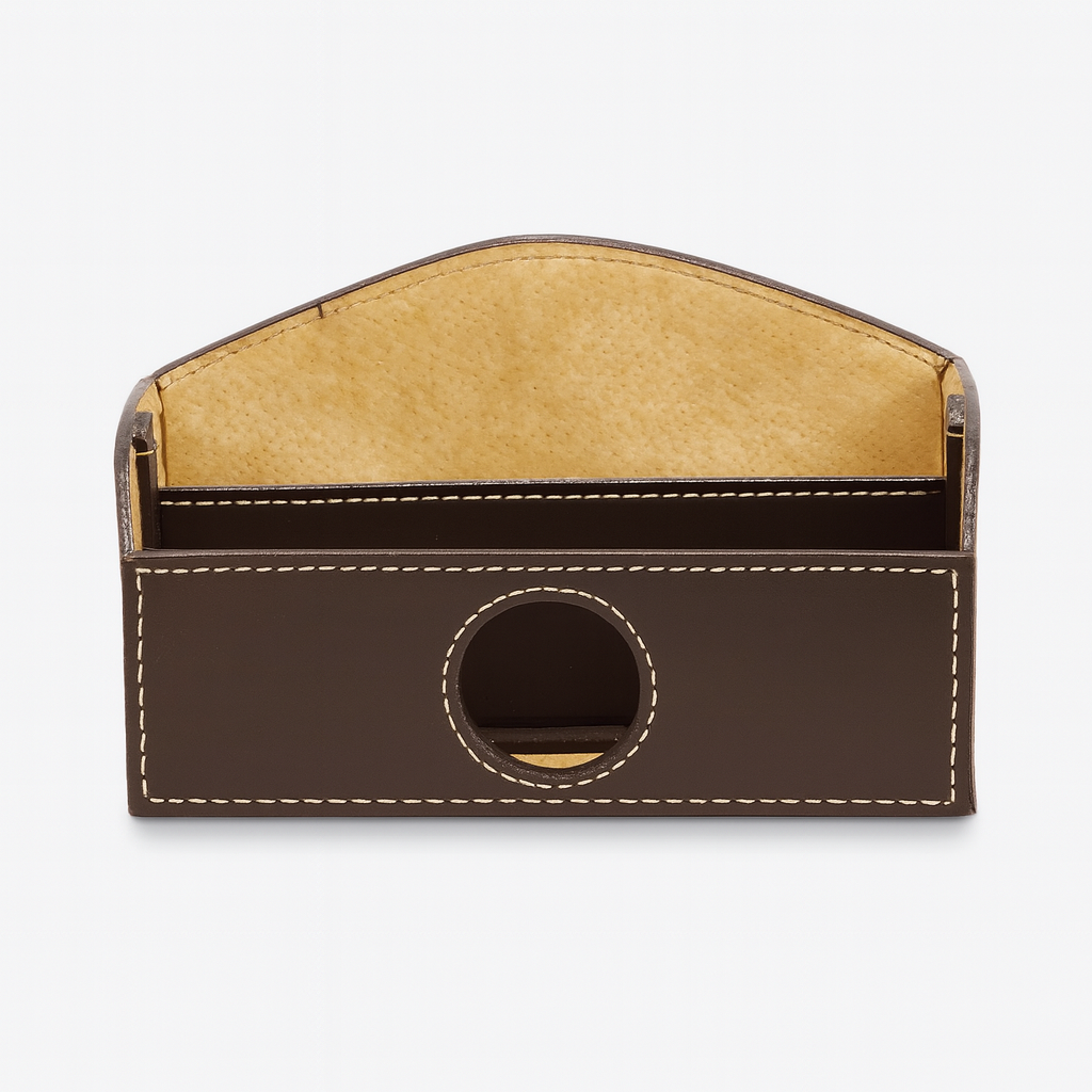 Leather Brown Table Top Document Container