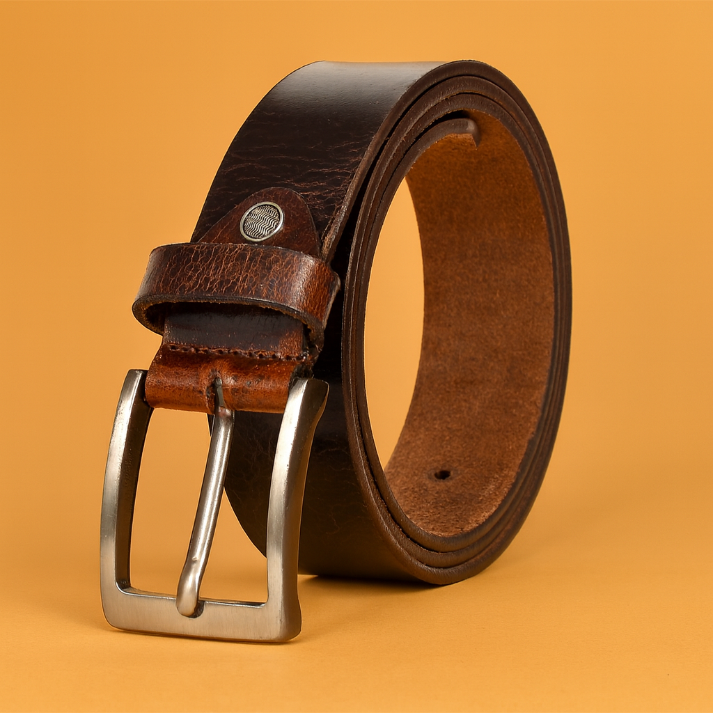 Bhokals Men Brown Crunch Leather Belt