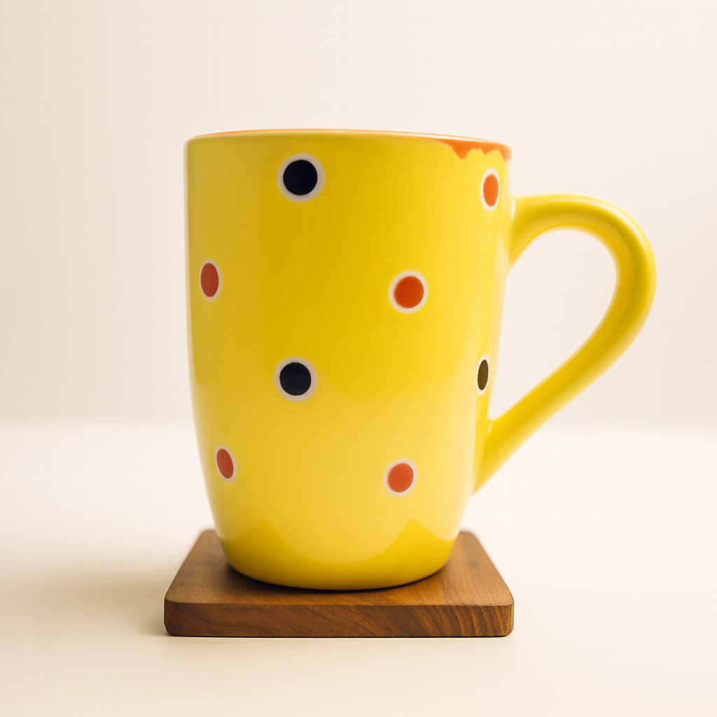 Bhokals Dots Printed Yellow Orange Coffee Mug