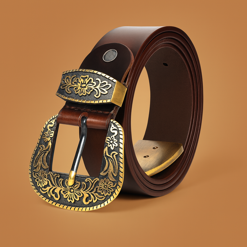 Bhokals Maharaja Men Golden Buckle Brown Leather Belt