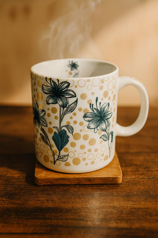 Bhokals  Black Flower printed  White Coffee Mug
