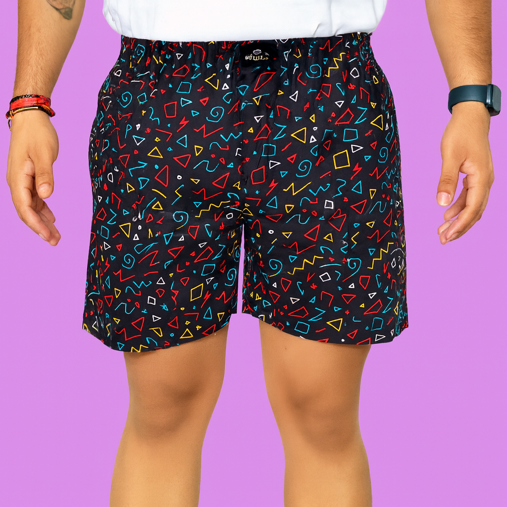 Navy Abstract Printed Cotton Boxer For Men