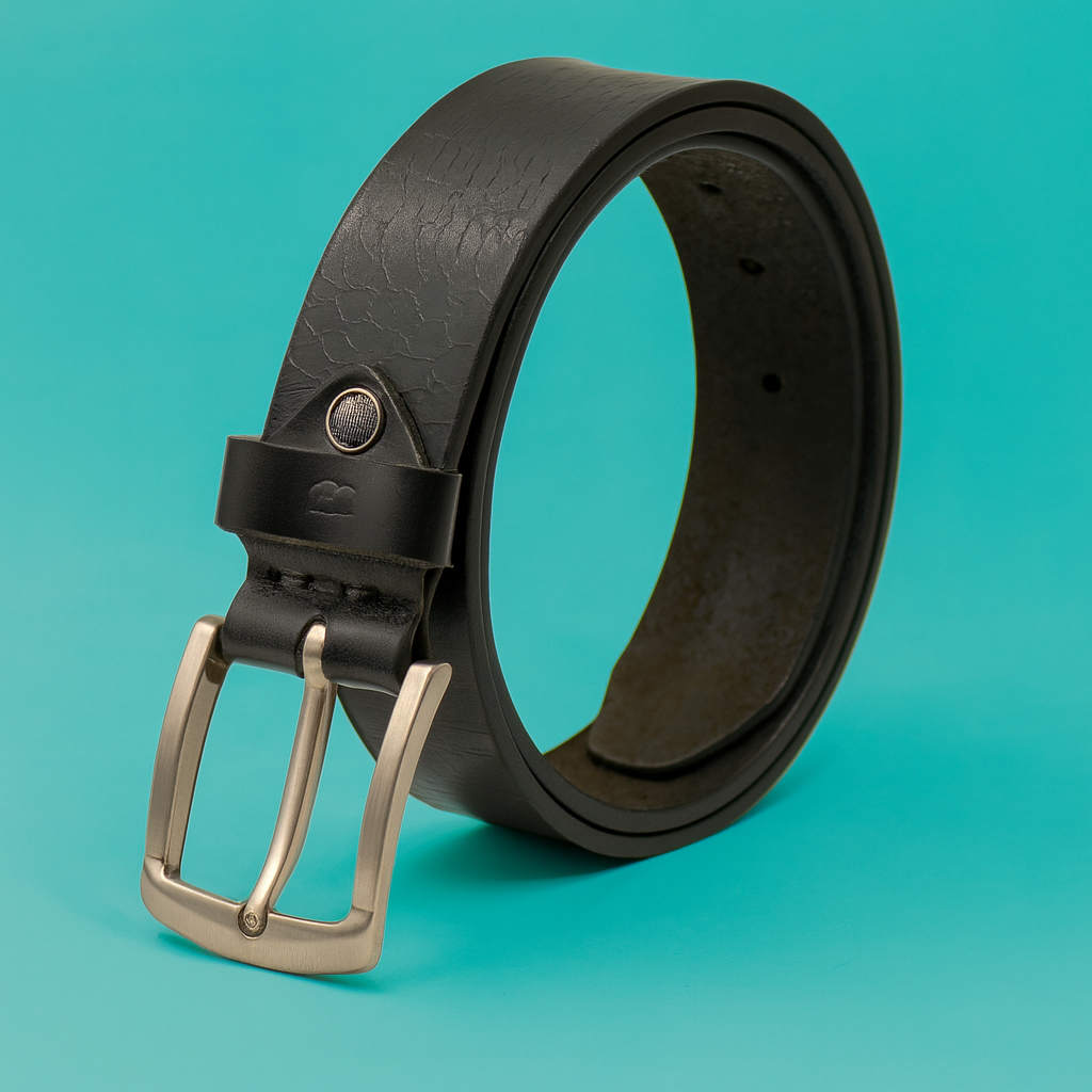Bhokals Men Black Crunch Leather Belt