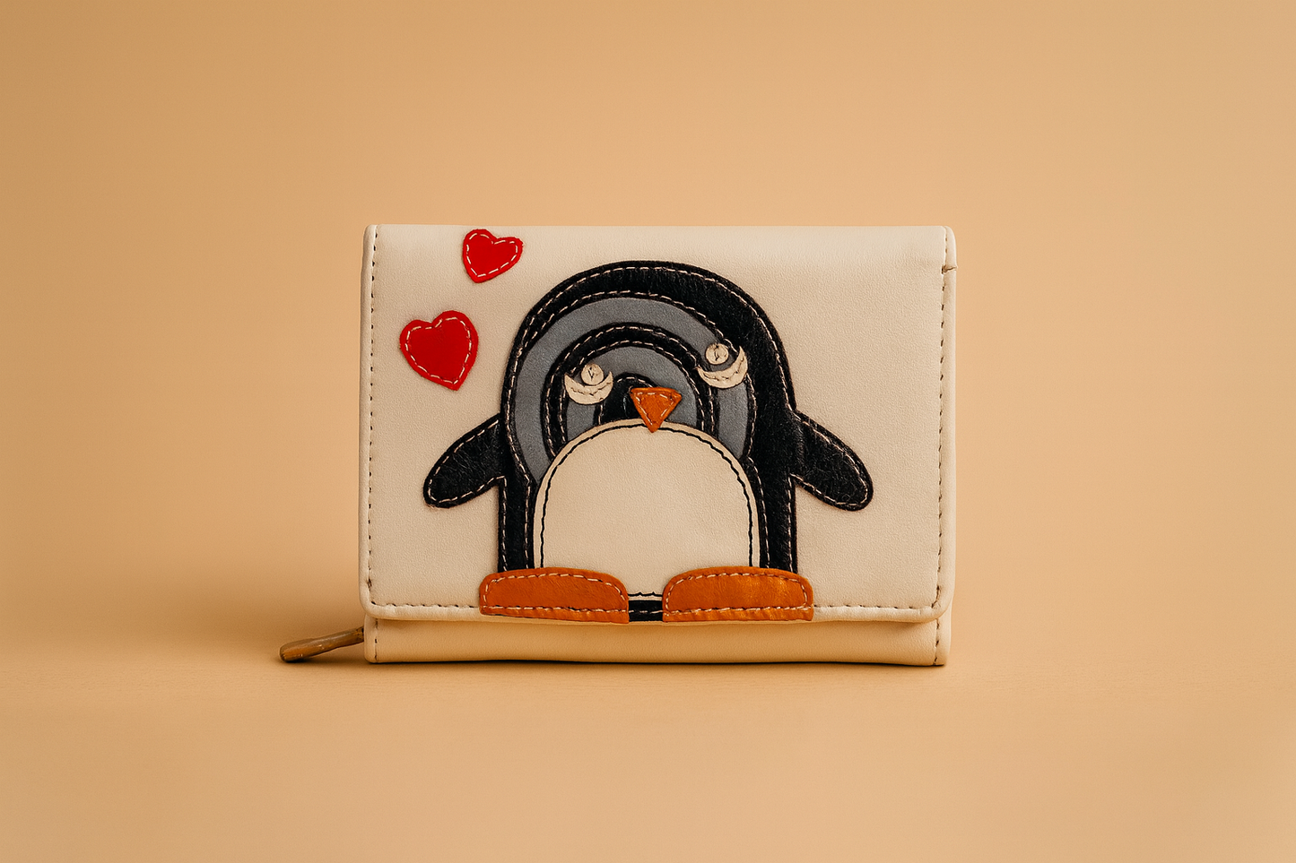 Leather Cream Penguin Women Pocket Wallet