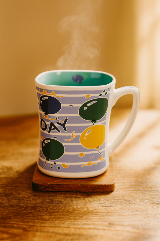 Bhokals Happy Birthday Printed Blue White Coffee Mug