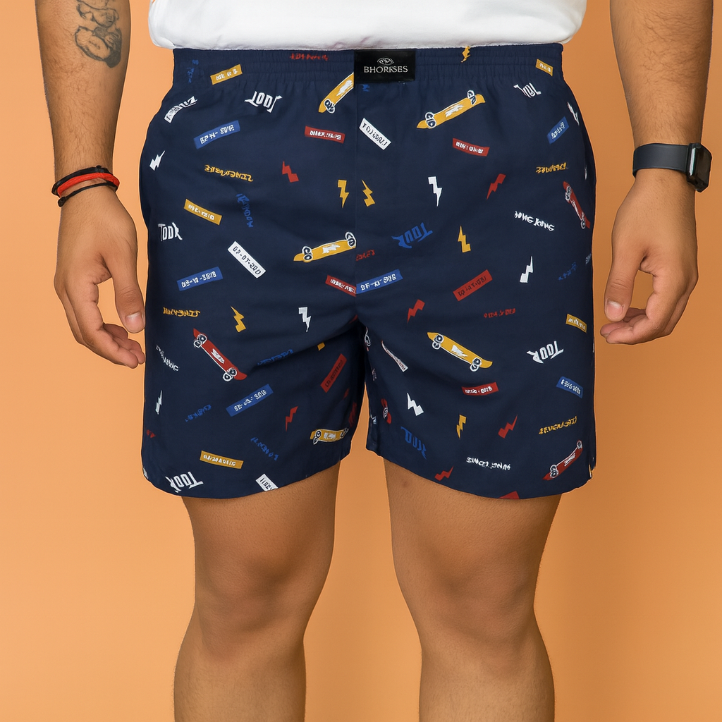 Navy Tour Printed Cotton Boxer For Men
