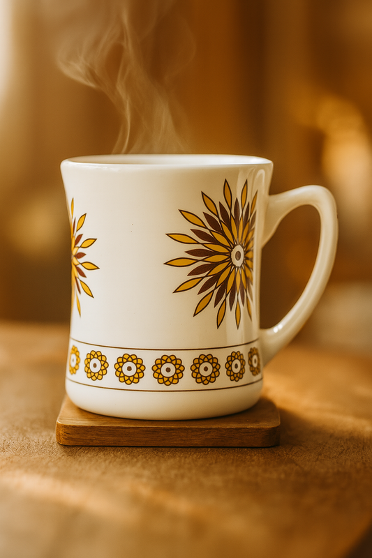 Bhokals Rangoli Yellow Brown printed White Coffee Mug