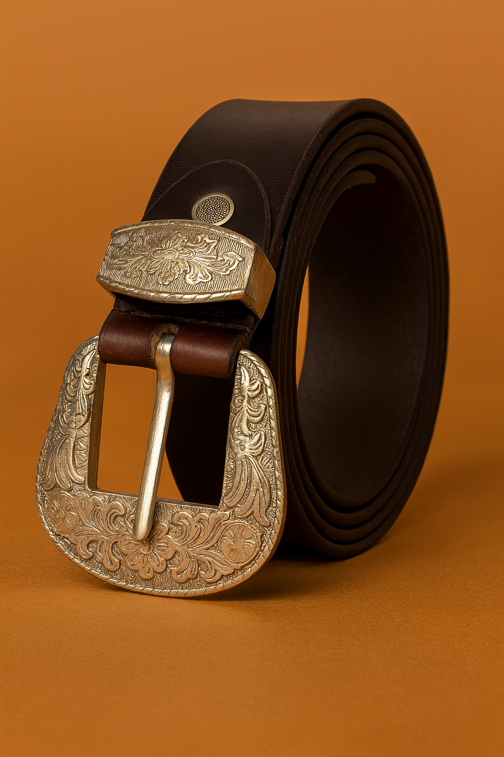 Bhokals Maharaja Men  Silver Buckle  Brown Leather Belt