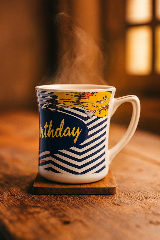 Bhokals Happy Birthday Blue Printed White Coffee Mug