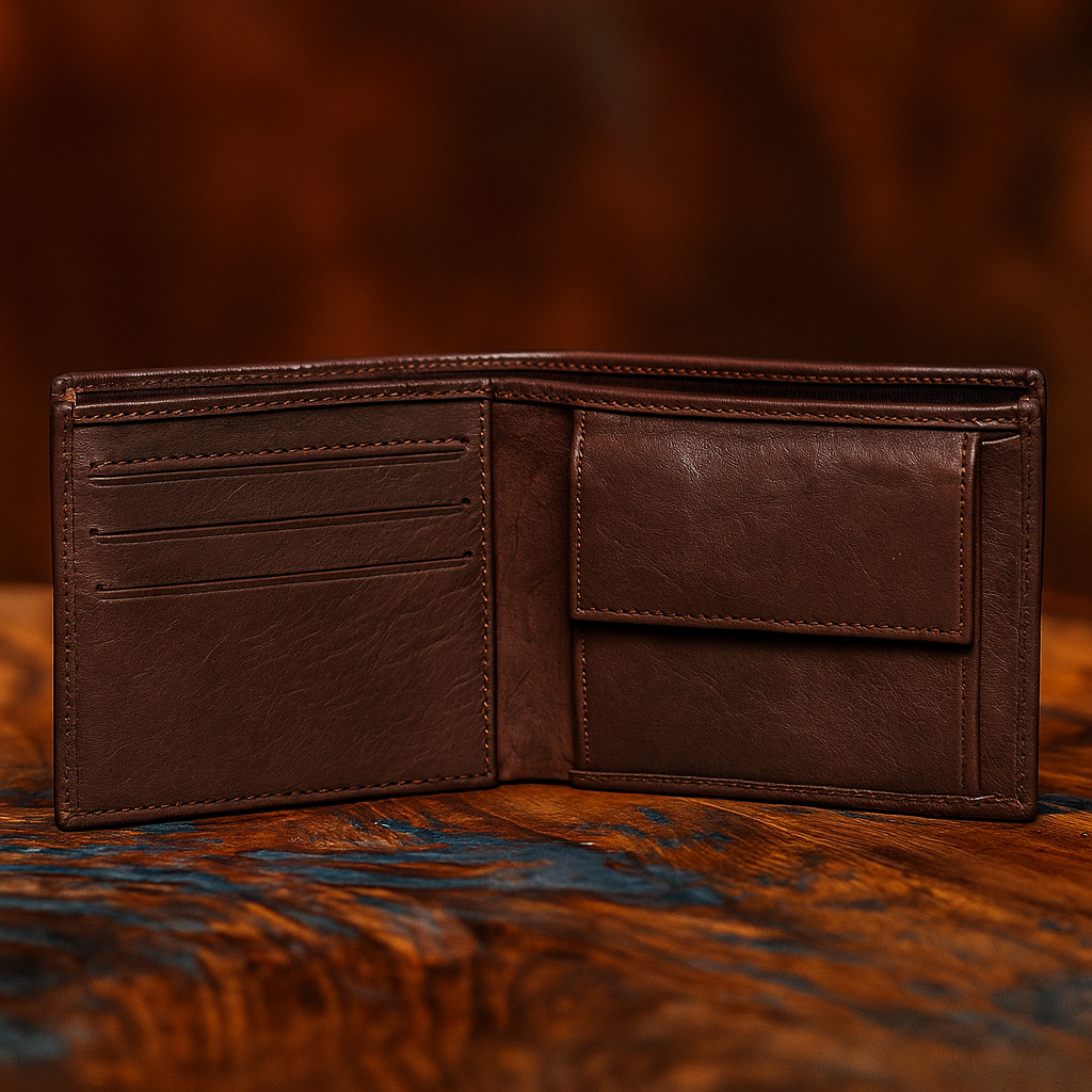 Leather Brown White Thread Men Wallet