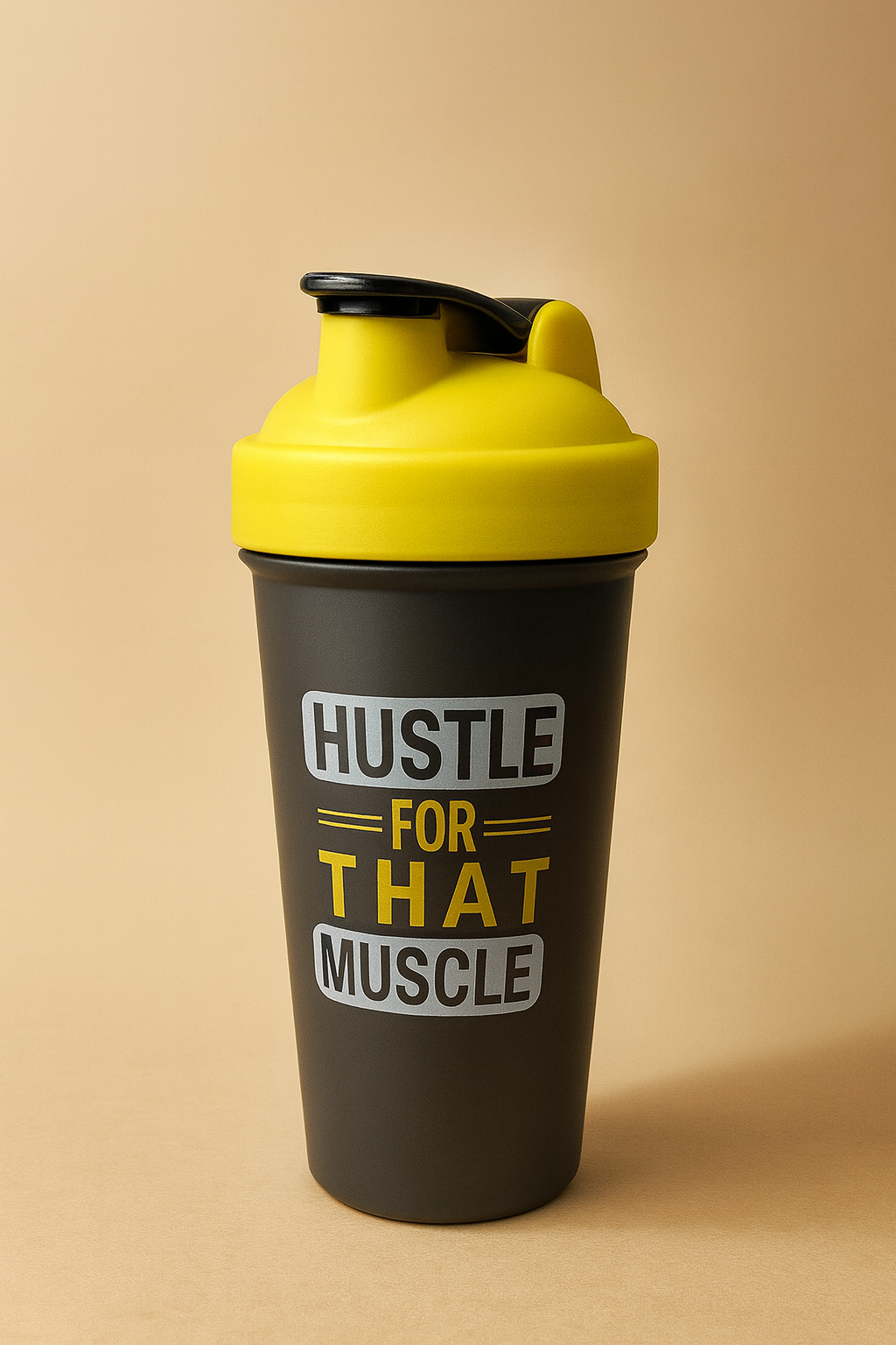 Hustle Printed Yellow Black Gym Shaker