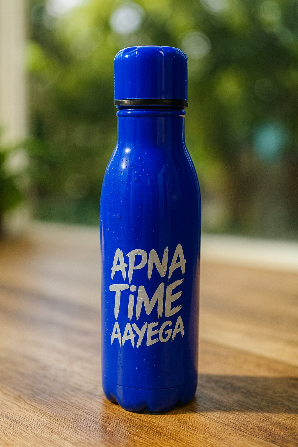 Apna Time Ayega Printed Blue Water Bottle
