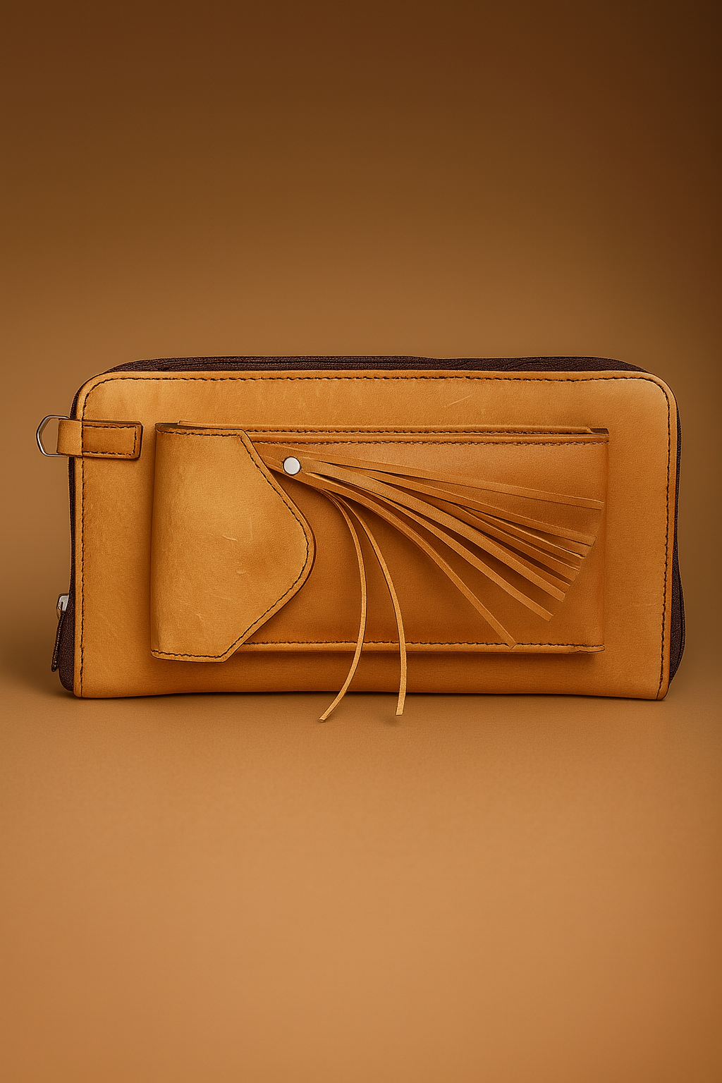 Leather Solid Tan Cross Tussel Women Wallet