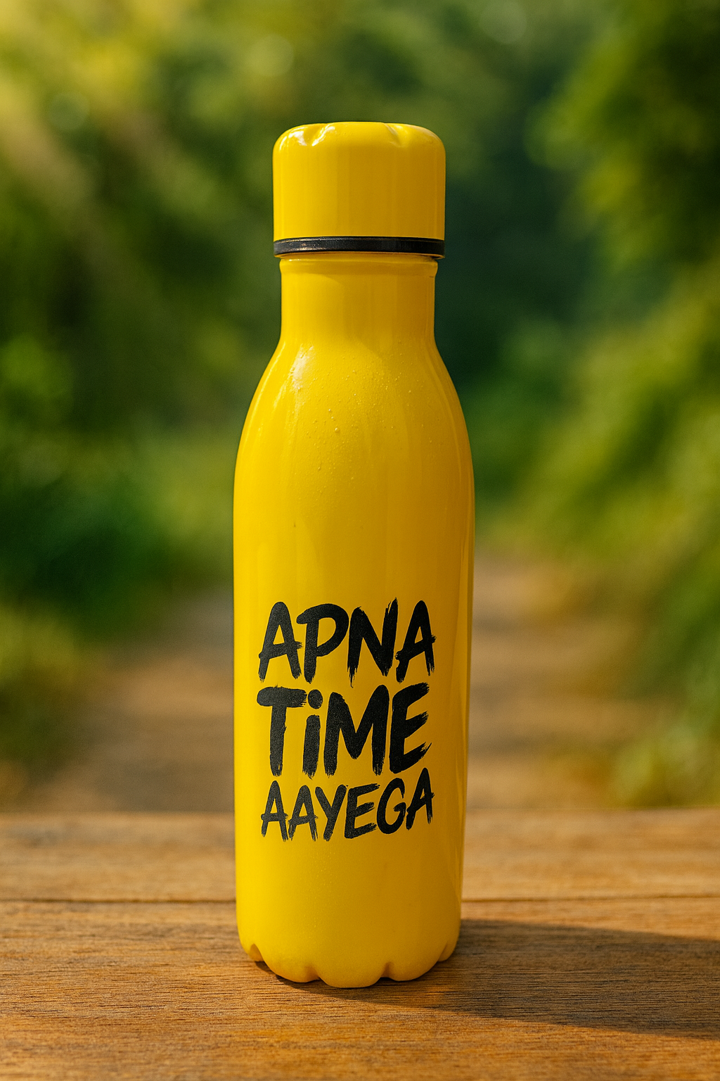Apna Time Ayega Printed Yellow Water Bottle