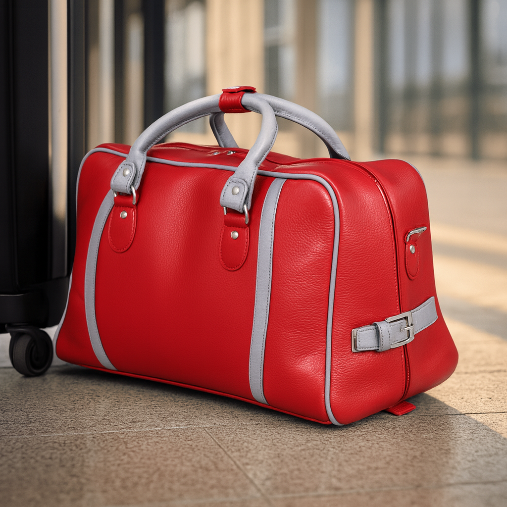 Leather Solid Red Travel Bag