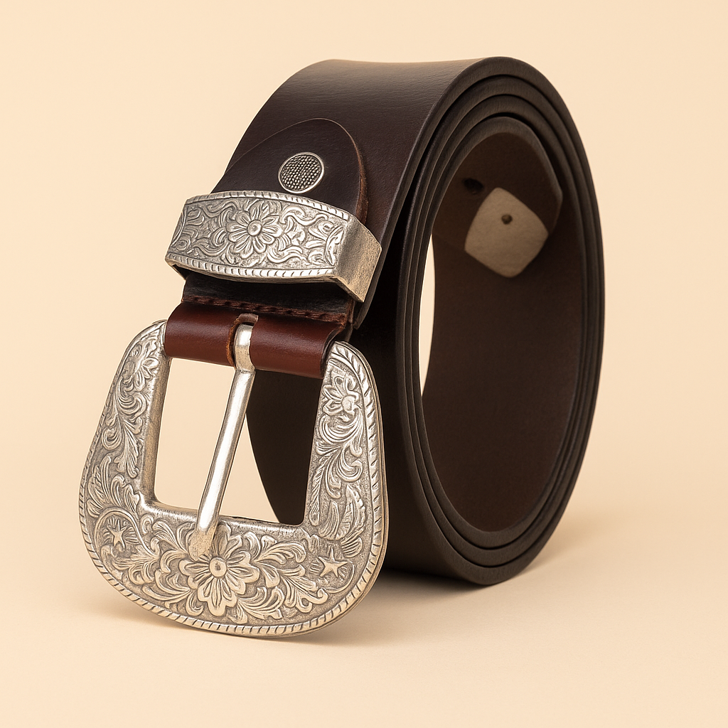 Bhokals Maharaja Men  Silver Buckle  Brown Leather Belt