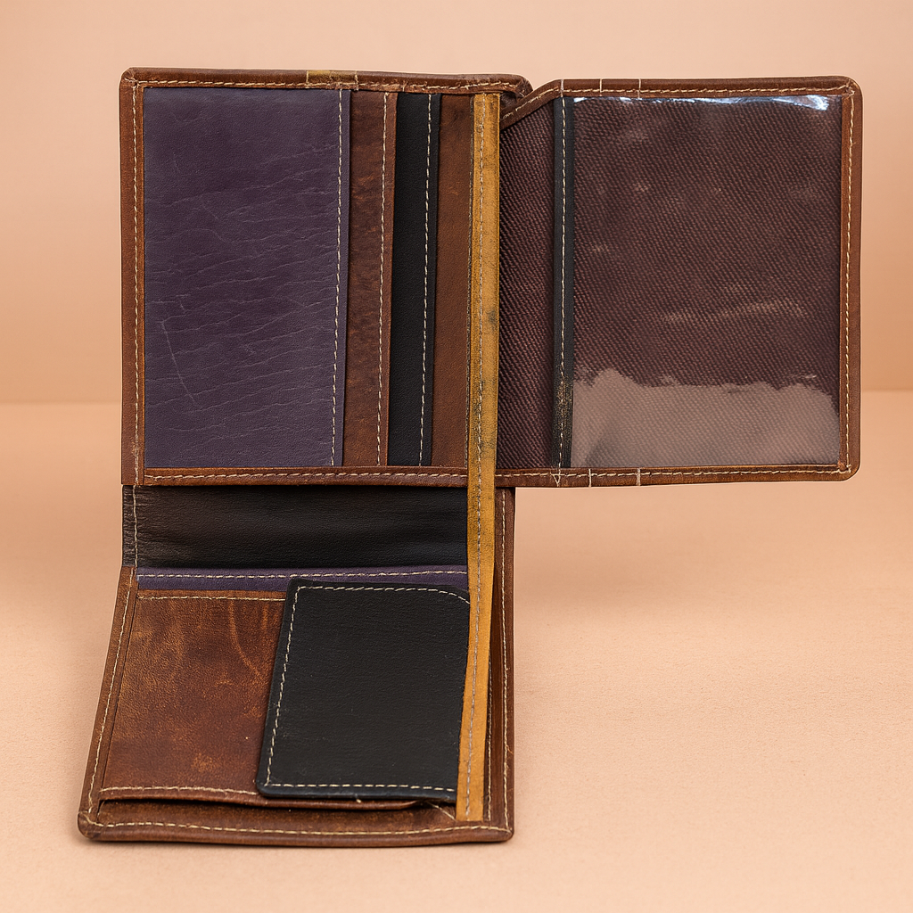 Leather Brown Green Strip Men Wallet