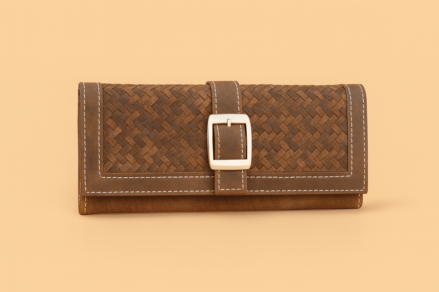 Leather Brown weave Buckle women Wallet