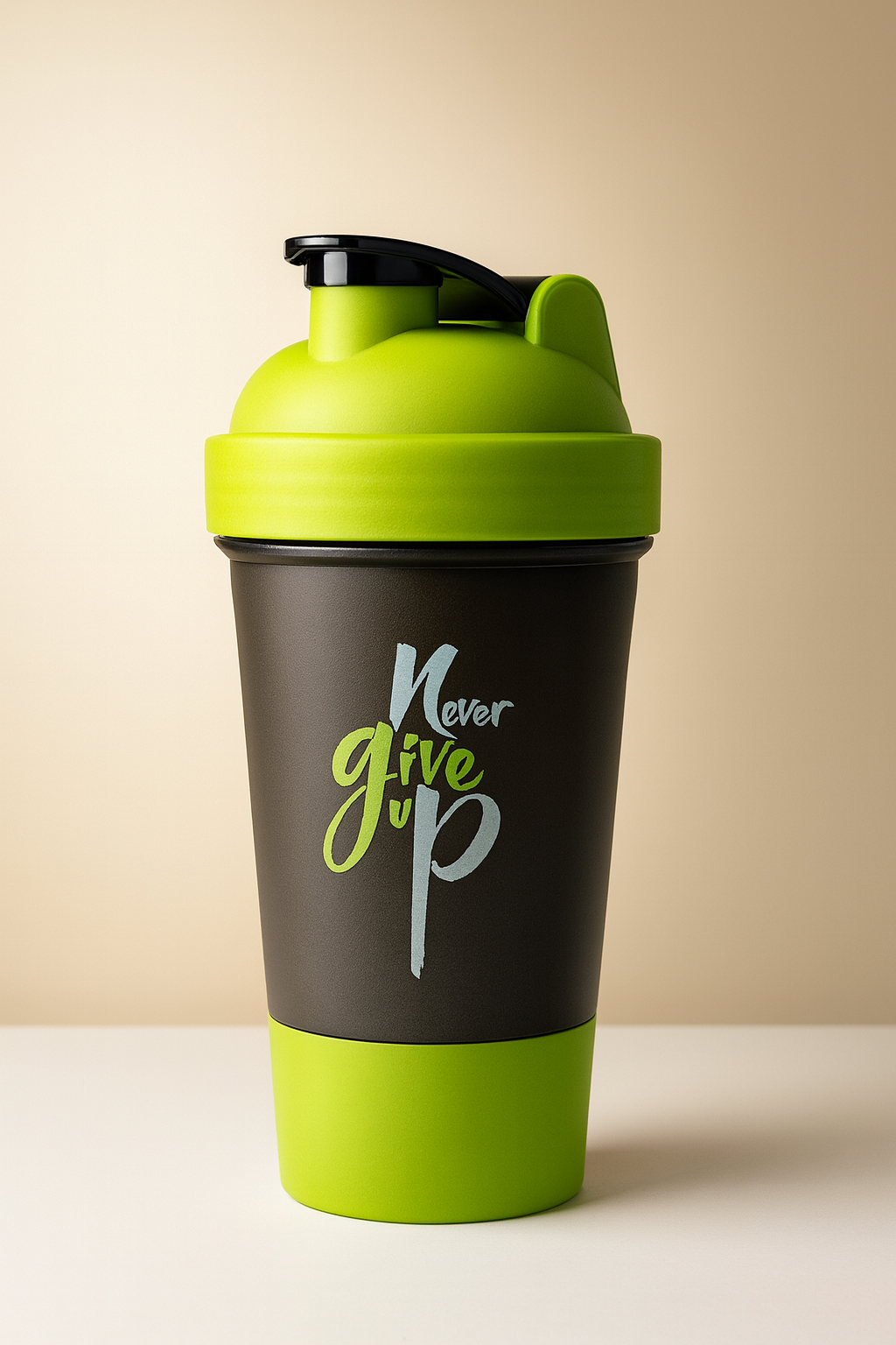 Never Give Up Printed Green Black Gym Shaker