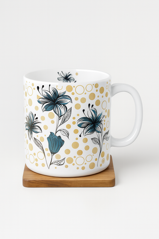 Bhokals  Black Flower printed  White Coffee Mug