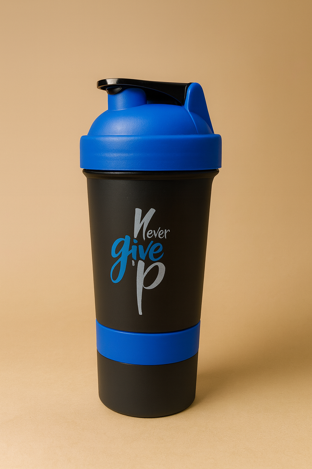 Never Give Up Printed Blue Black 3 in 1 Gym Shaker