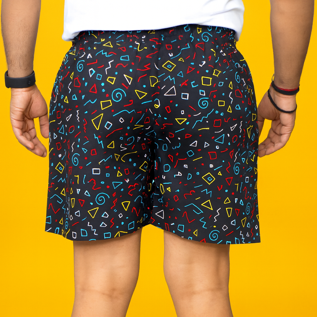 Navy Abstract Printed Cotton Boxer For Men