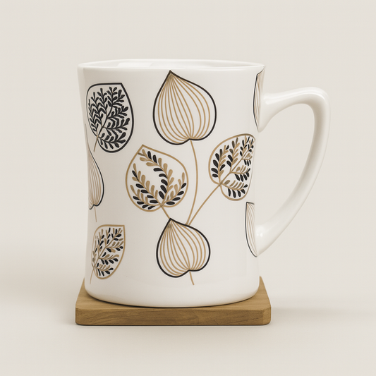Bhokals  Brown Leaf Printed White Coffee Mug
