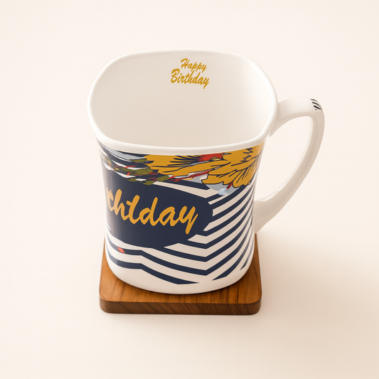 Bhokals Happy Birthday Blue Printed White Coffee Mug