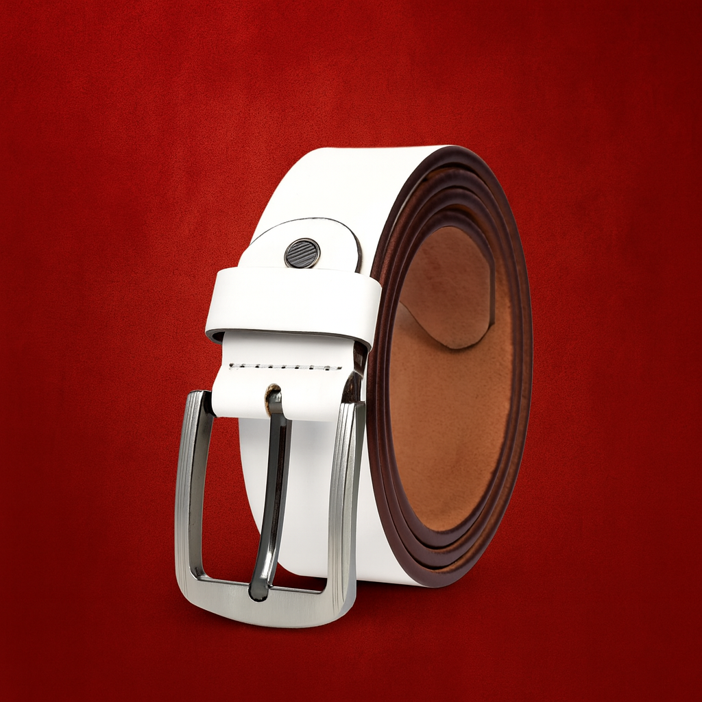 Bhokals Men White Grain Leather Belt