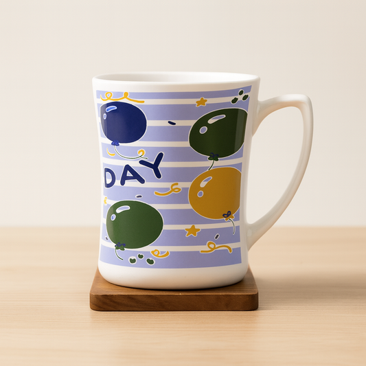 Bhokals Happy Birthday Printed Blue White Coffee Mug