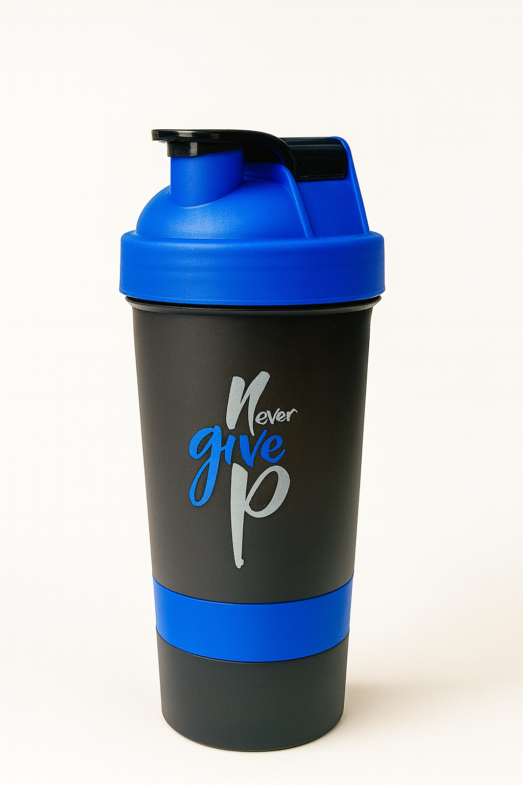 Never Give Up Printed Blue Black 3 in 1 Gym Shaker