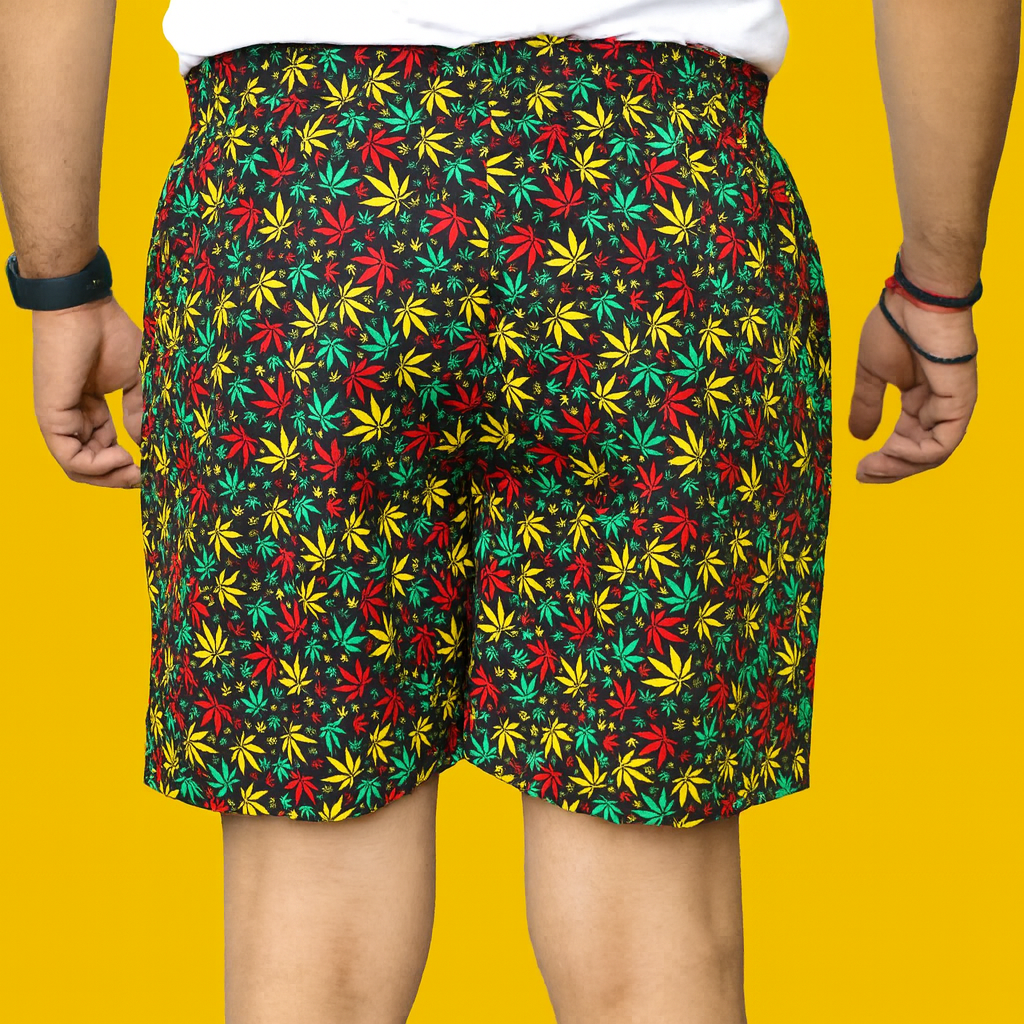 Black Flower Printed Cotton Boxer For Men