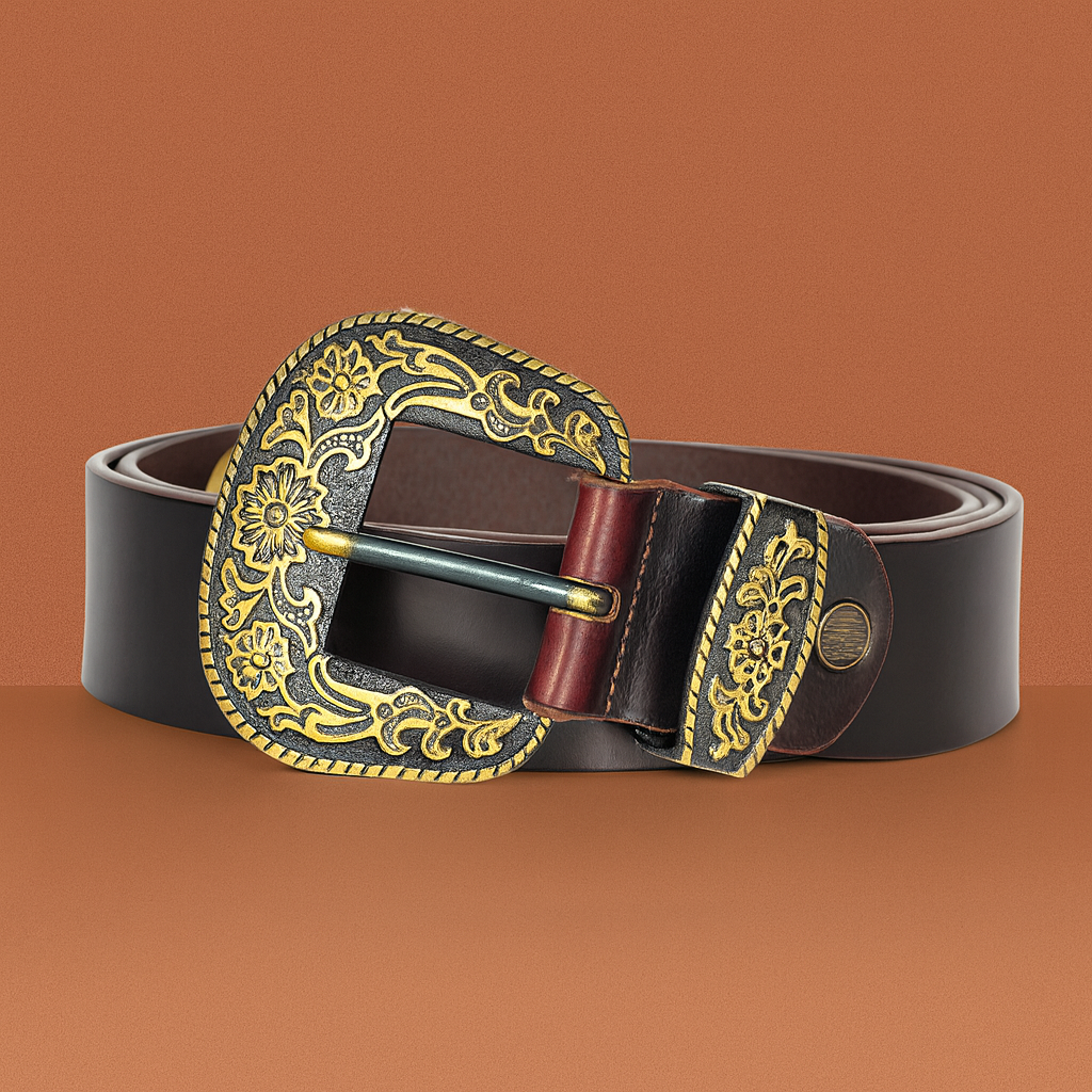 Bhokals Maharaja Men Golden Buckle Brown Leather Belt
