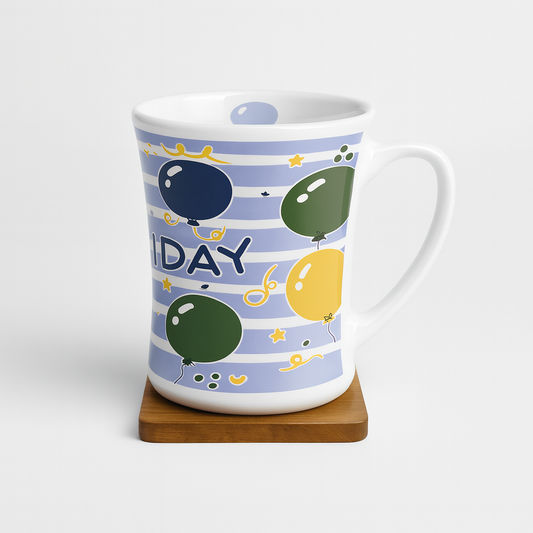 Bhokals Happy Birthday Round Blue White Coffee Mug