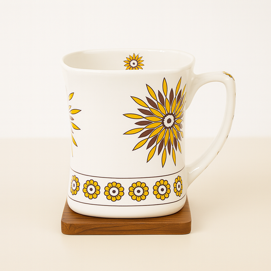 Bhokals Rangoli Yellow Brown printed White Coffee Mug