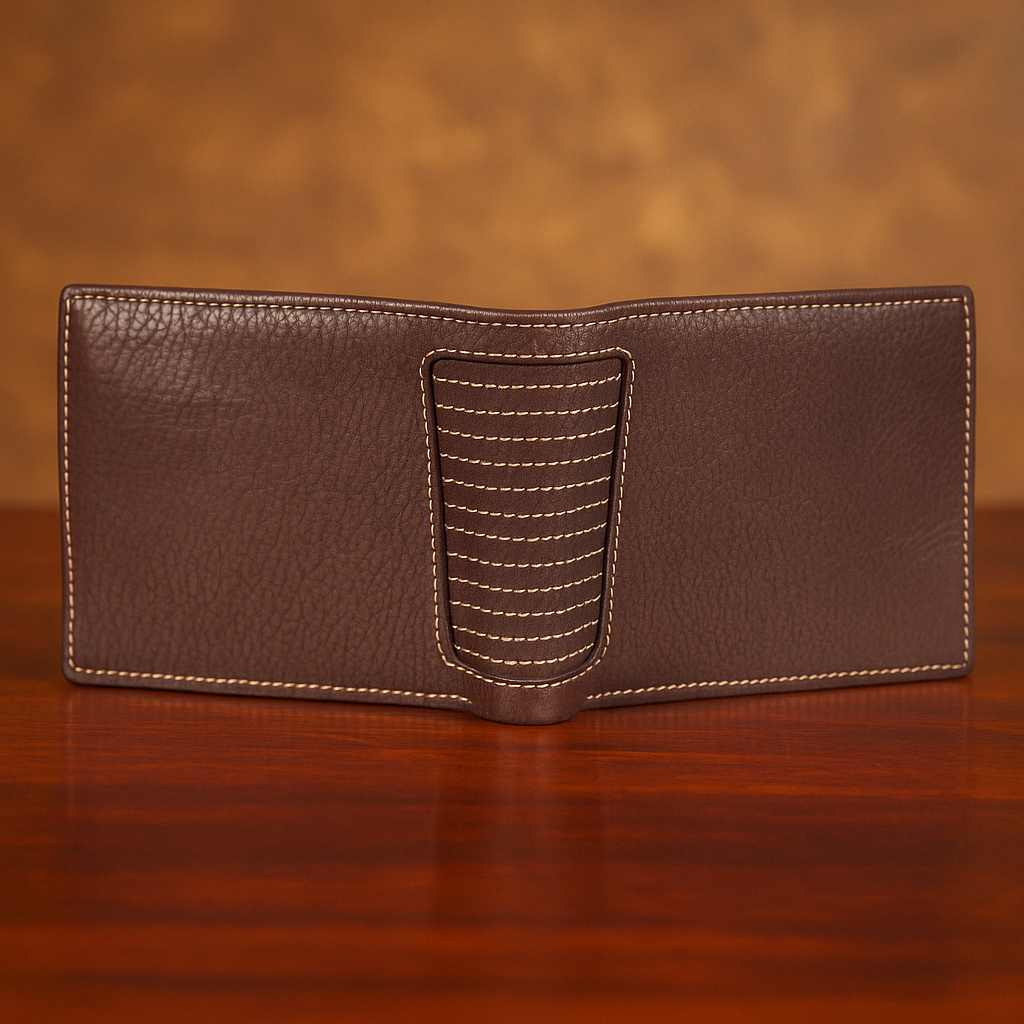 Leather Brown White Thread Men Wallet