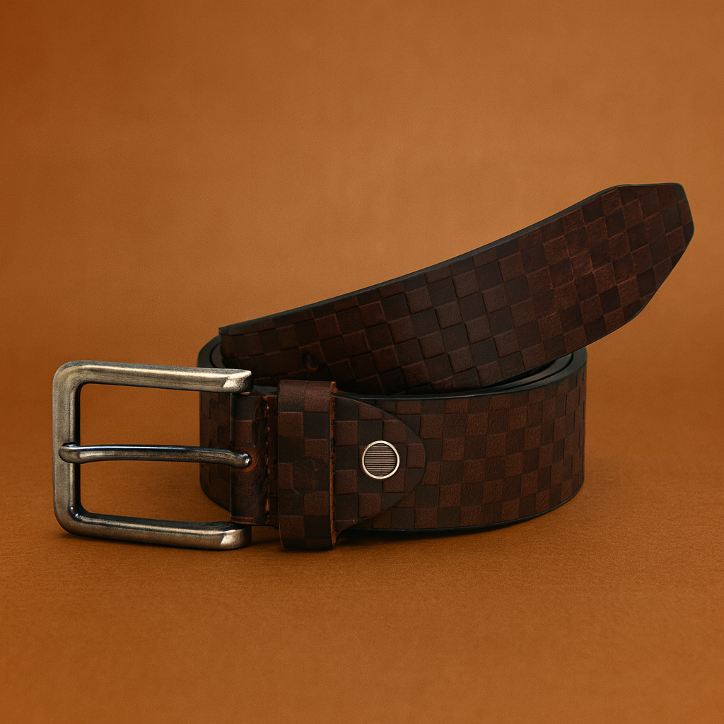 Bhokals Men Brown Chess Plub Leather Belt
