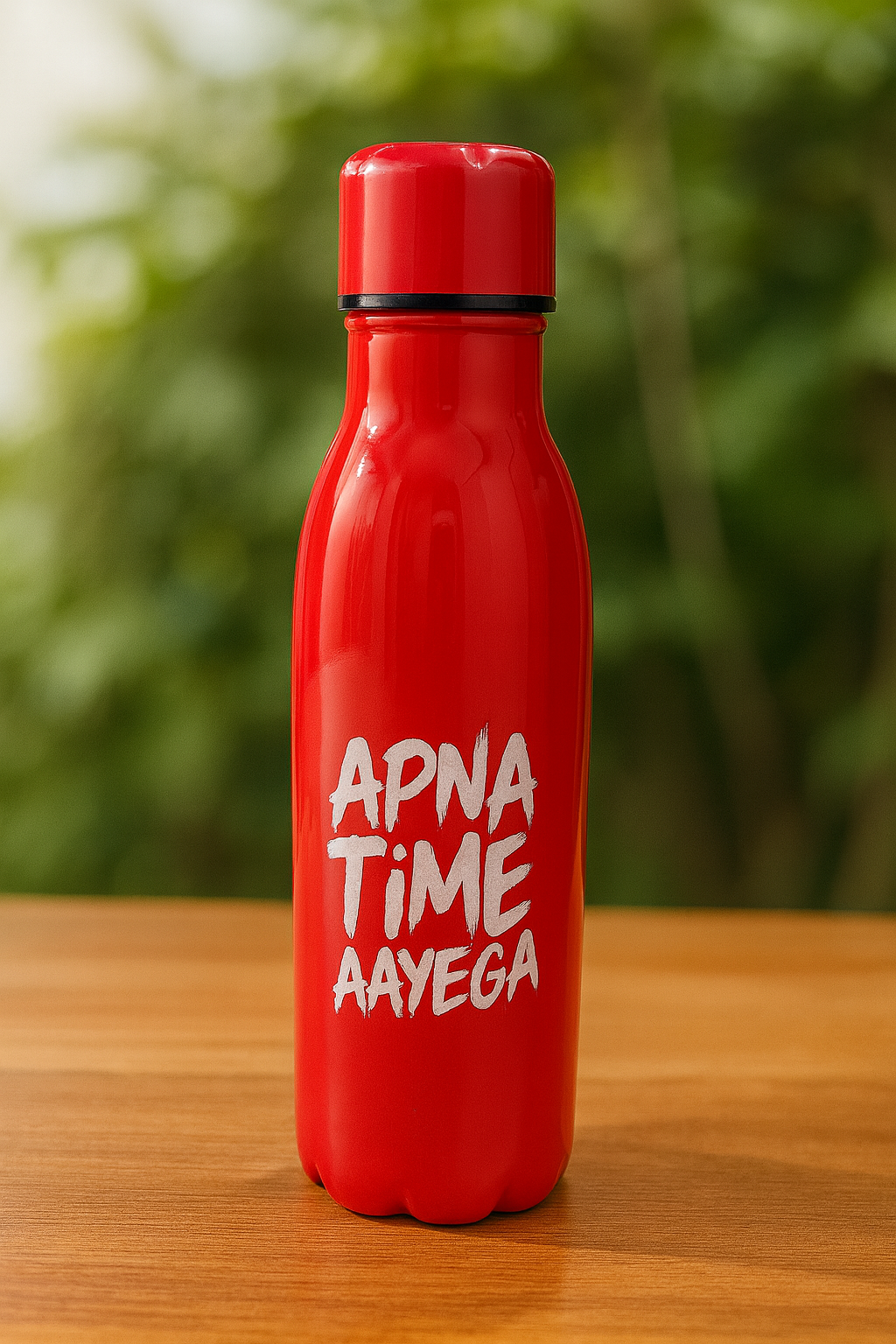 Apna Time Ayega Printed Red Water Bottle