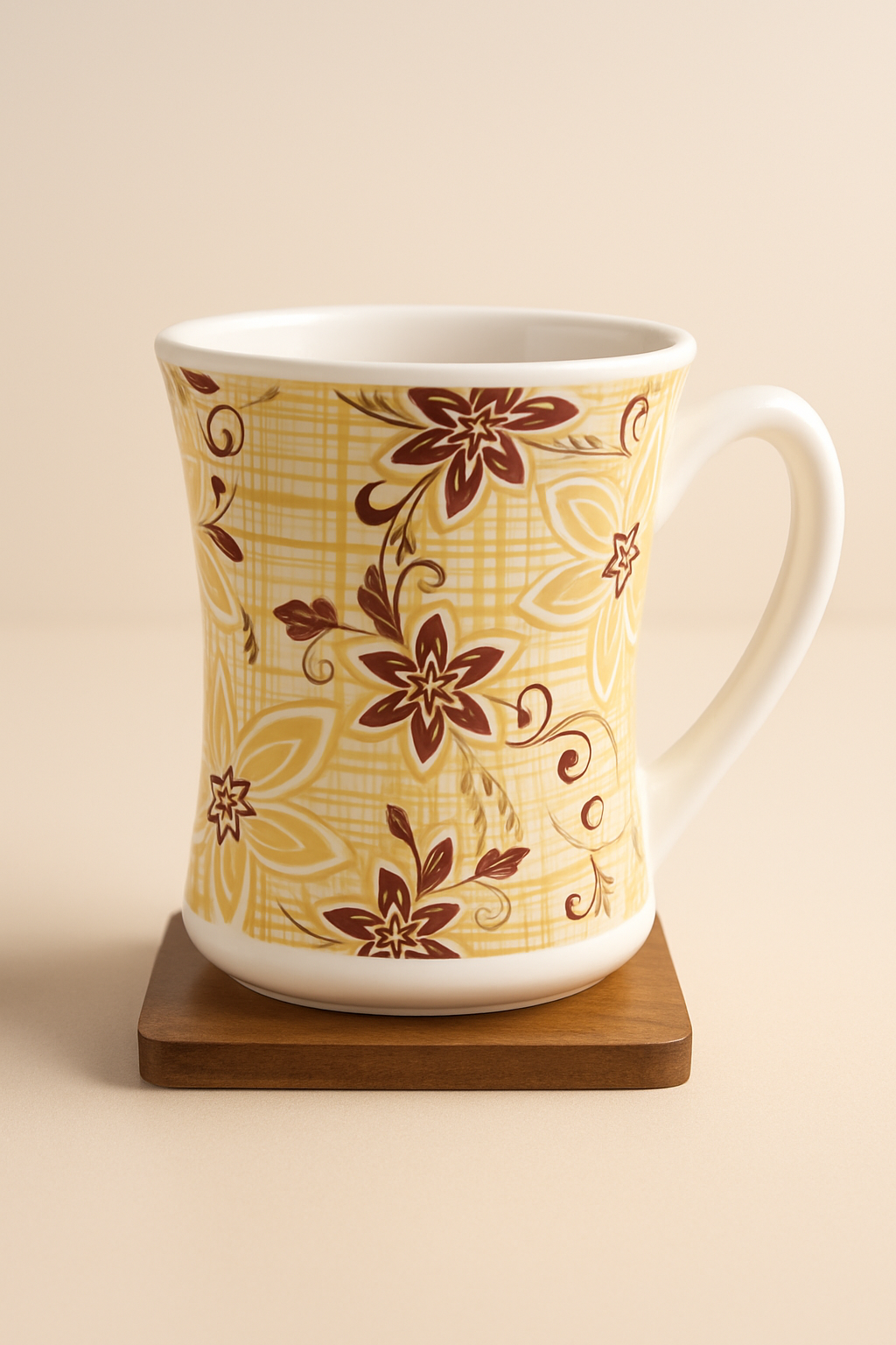 Bhokals Golden Cream Flower Printed White Coffee Mug