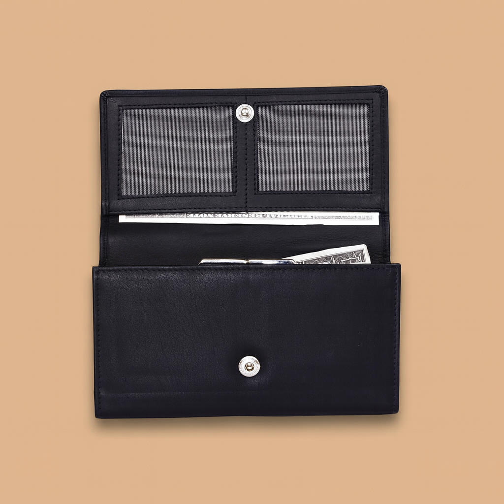 Leather Solid Black Zip Women Wallet