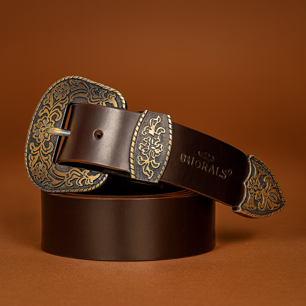 Bhokals Maharaja Men Golden Buckle Brown Leather Belt