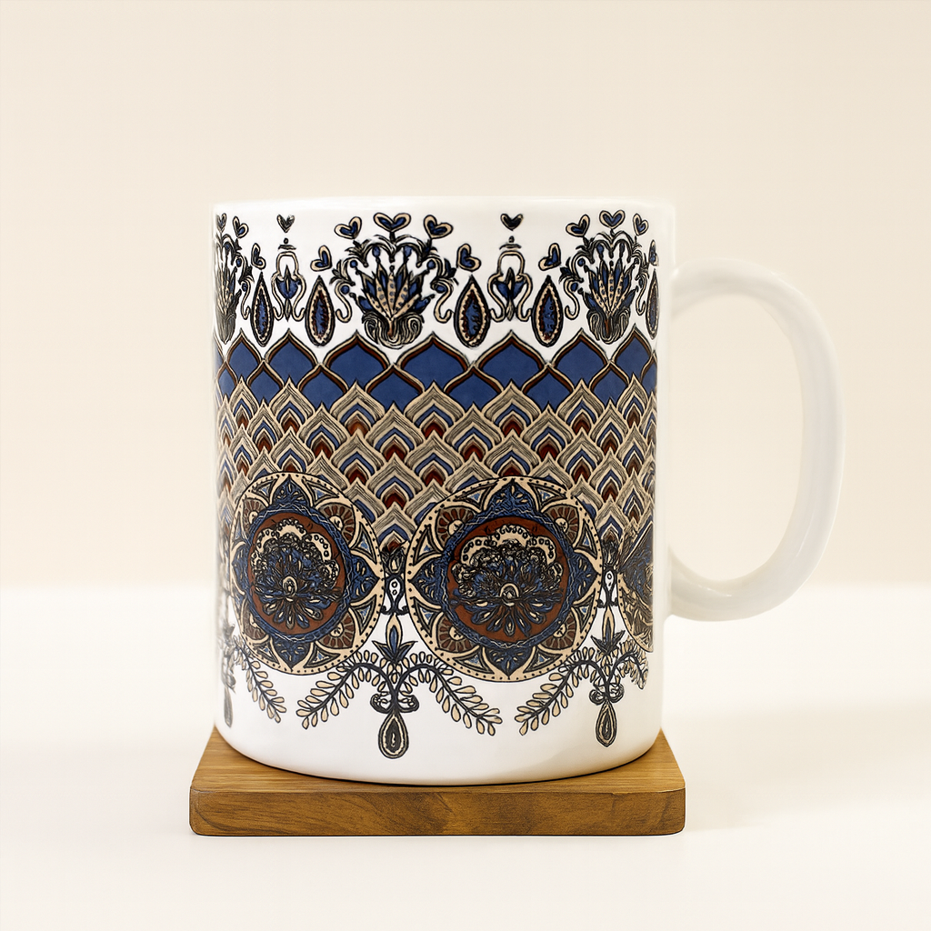 Bhokals  Brown Texture Printed White Coffee Mug