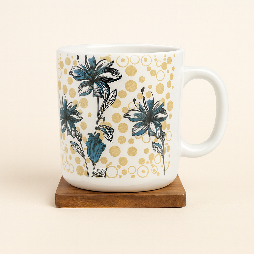 Bhokals  Black Flower printed  White Coffee Mug