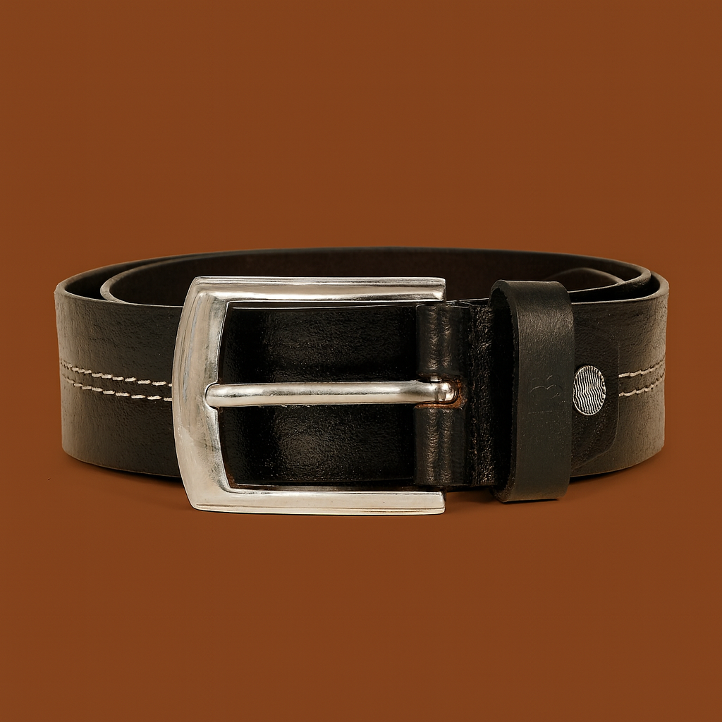 Men Black Middle Thread Leather Belt